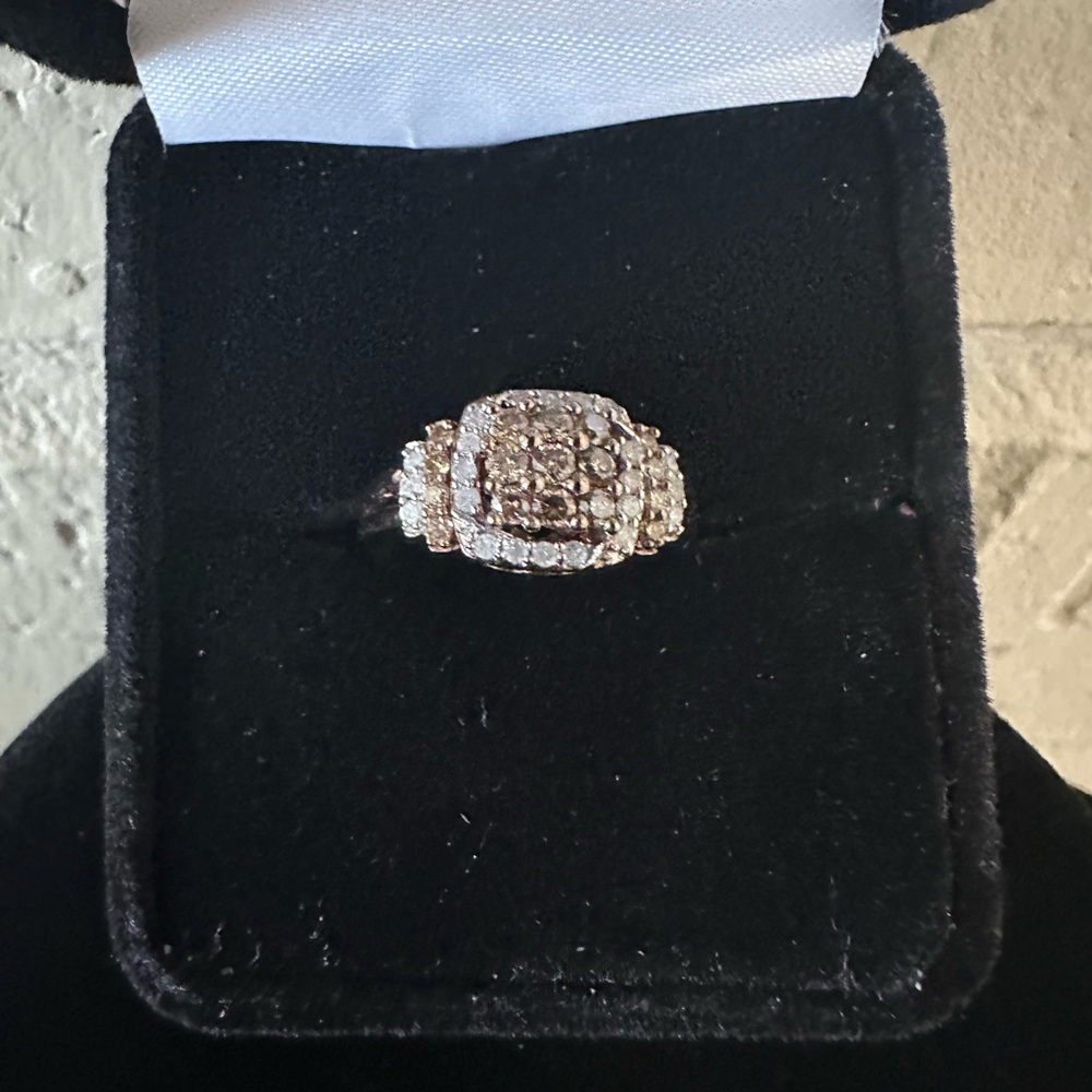 925 UD Stamped Chocolate Brown and CZ Ring. Size 5.